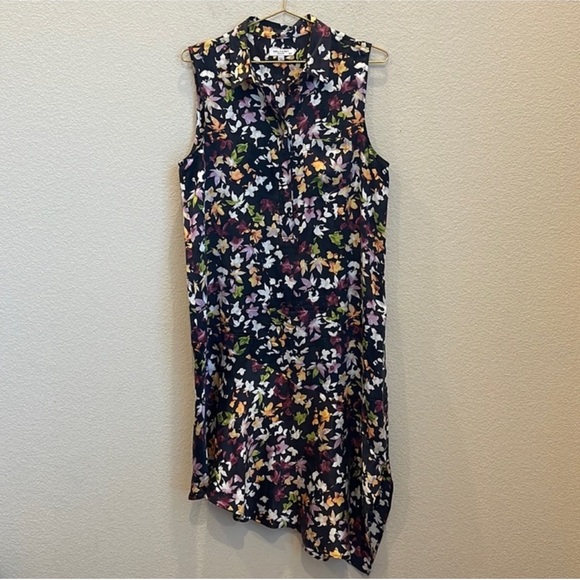 Equipment Tira Sleeveless Floral-Print Silk Dress w/ Asymmetric Hem Size Medium - Picture 2 of 9